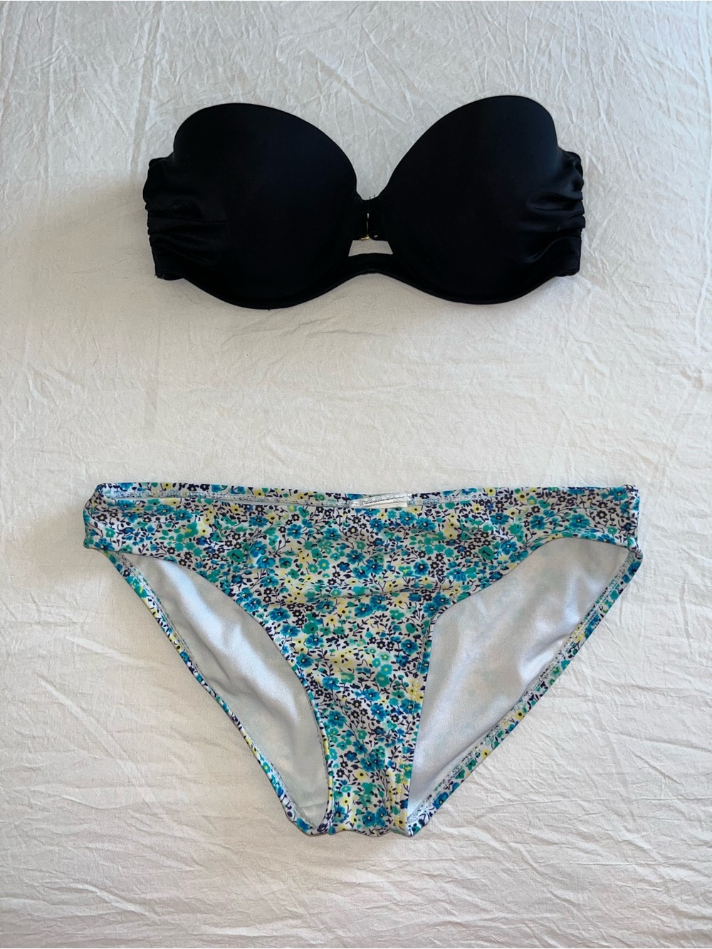 Strapless Black Bikini Top from Victoria’s Secret with Floral Bikini Bottom Set